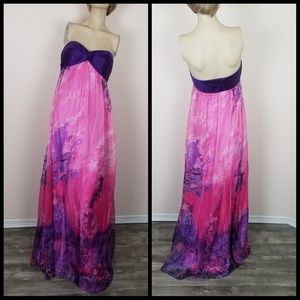 Le femme Paris purple strapless gown paisley NWT
